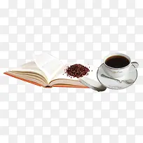 书本上的咖啡豆 咖啡杯