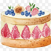 矢量水彩草莓生日蛋糕美食