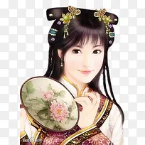 古代可爱姑娘扇子辫子头饰免抠图片