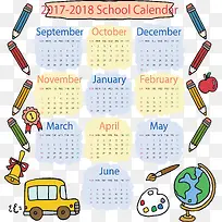 彩色手绘铅笔日历