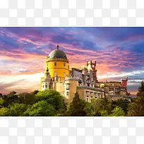 蓝紫色天空欧洲城堡
