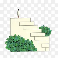 卡通楼梯上的女孩