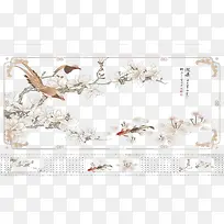 一副鲜花美鸟画