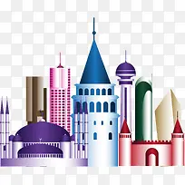 彩色阿拉伯建筑矢量图下载