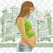 装饰绿色城市孕妇散步