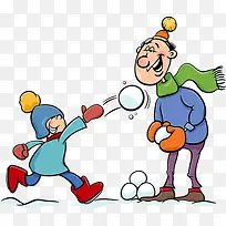 手绘儿童扔雪球