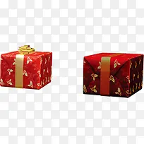 蝴蝶底纹的红色正方形礼物盒