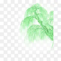 绿色手绘垂柳美景