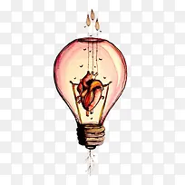 创意插画-心脏灯泡