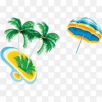 卡通活动手绘沙滩椰子树遮阳伞