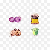 手绘水彩绘画紫薯曲奇酸奶