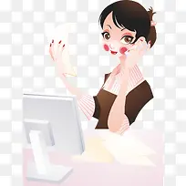 看文件打电话的大眼女性
