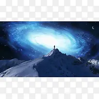 雪山顶的宇宙星辰海报背景
