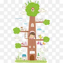 卡通树屋矢量图