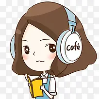 听音乐看书的小女孩