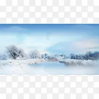 冬季雪景湖泊海报背景