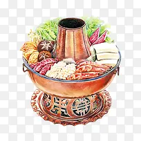 手绘彩色火锅食材