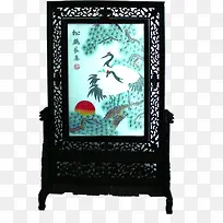 黑色中式仙鹤边框屏风