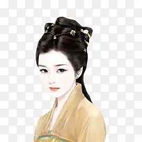 绿衣黑发珍珠头饰女子古风立绘
