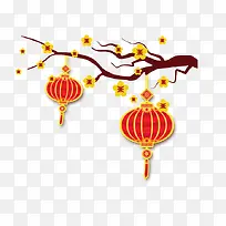 红色中国风灯笼花枝