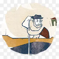 划船的老翁圆形图案
