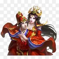 成婚的夫妻古风手绘