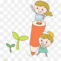卡通拿着铅笔孩子免抠图
