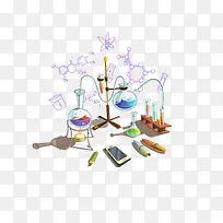 矢量卡通科学实验烧杯试管素材