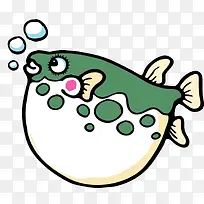 卡通动物绿色河豚