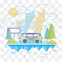 可爱卡通城市矢量插图