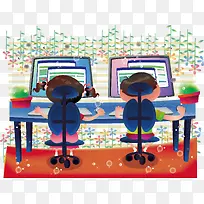 孩子玩电脑矢量