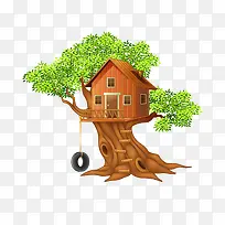 卡通画里树上的小木屋创意居家
