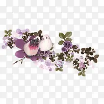 两只小鸟落花枝png素材