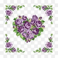 紫色鲜花爱心边框
