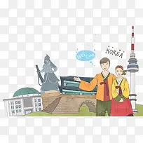 韩国旅游插画