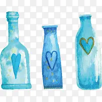 水彩蓝色玻璃瓶