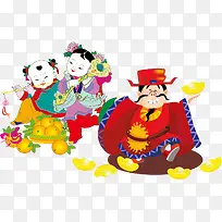财神吹笛童子拜年矢量素材