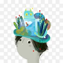 手绘创意人物帽子