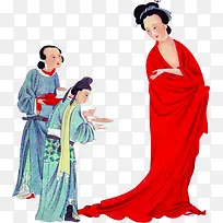 中秋节手绘红衣美女男子