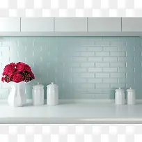 厨房中的白色罐子花瓶海报背景