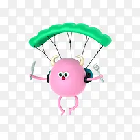 绿色降落伞粉色圆身子手绘玩偶