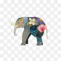 背着花布的大象