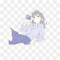喝水的少女