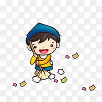 打扫卫生的小男孩