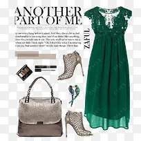 绿色连衣裙和包包