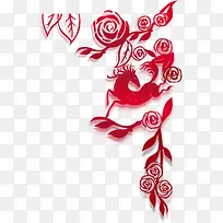 手绘红色花朵小马剪纸