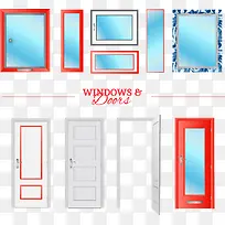 矢量手绘窗户玻璃和门框
