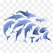 蓝色手绘海豚