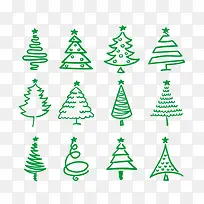 12款绿色手绘圣诞树矢量素材