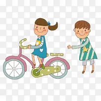 哥哥教妹妹骑自行车